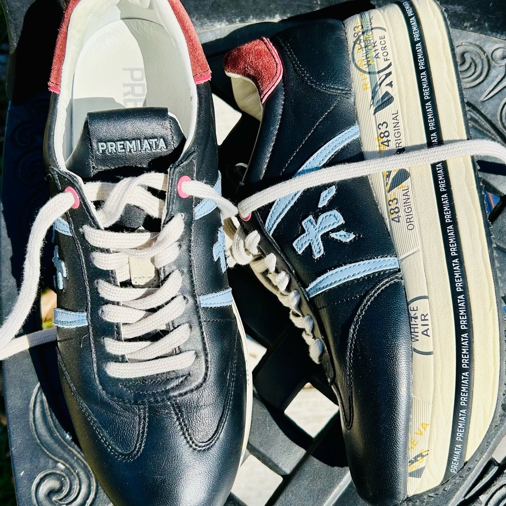 Premiata Black and Blue Men's Sneakers with Red Detail